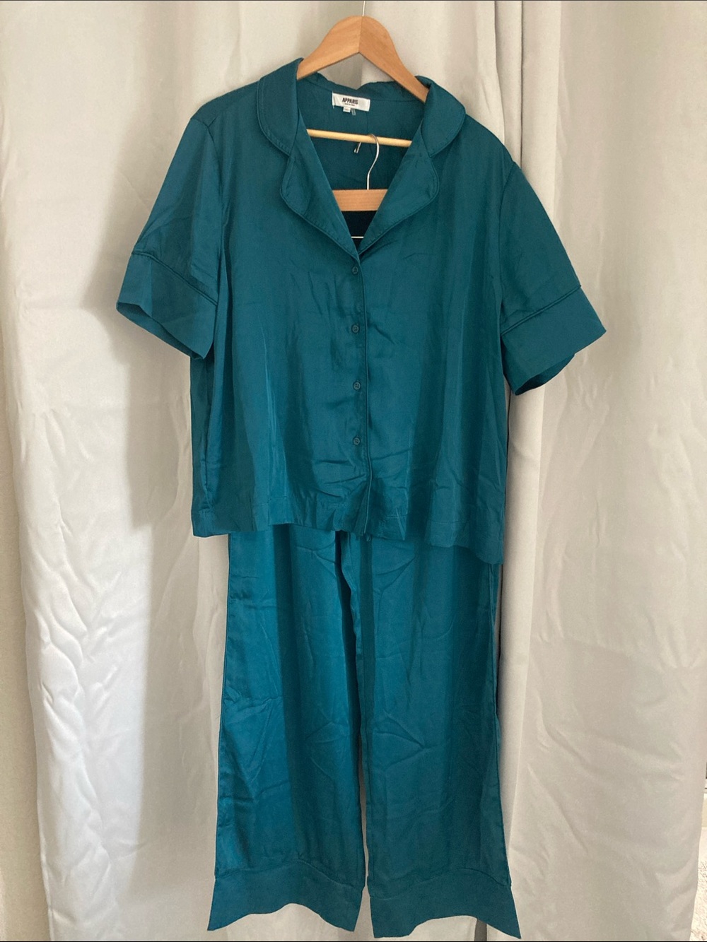 Apparis Teal Button-Front Wide-Leg Pajama Set